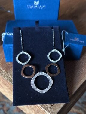 Swarovski Silver Tone & Clear Crystal Circle Necklace